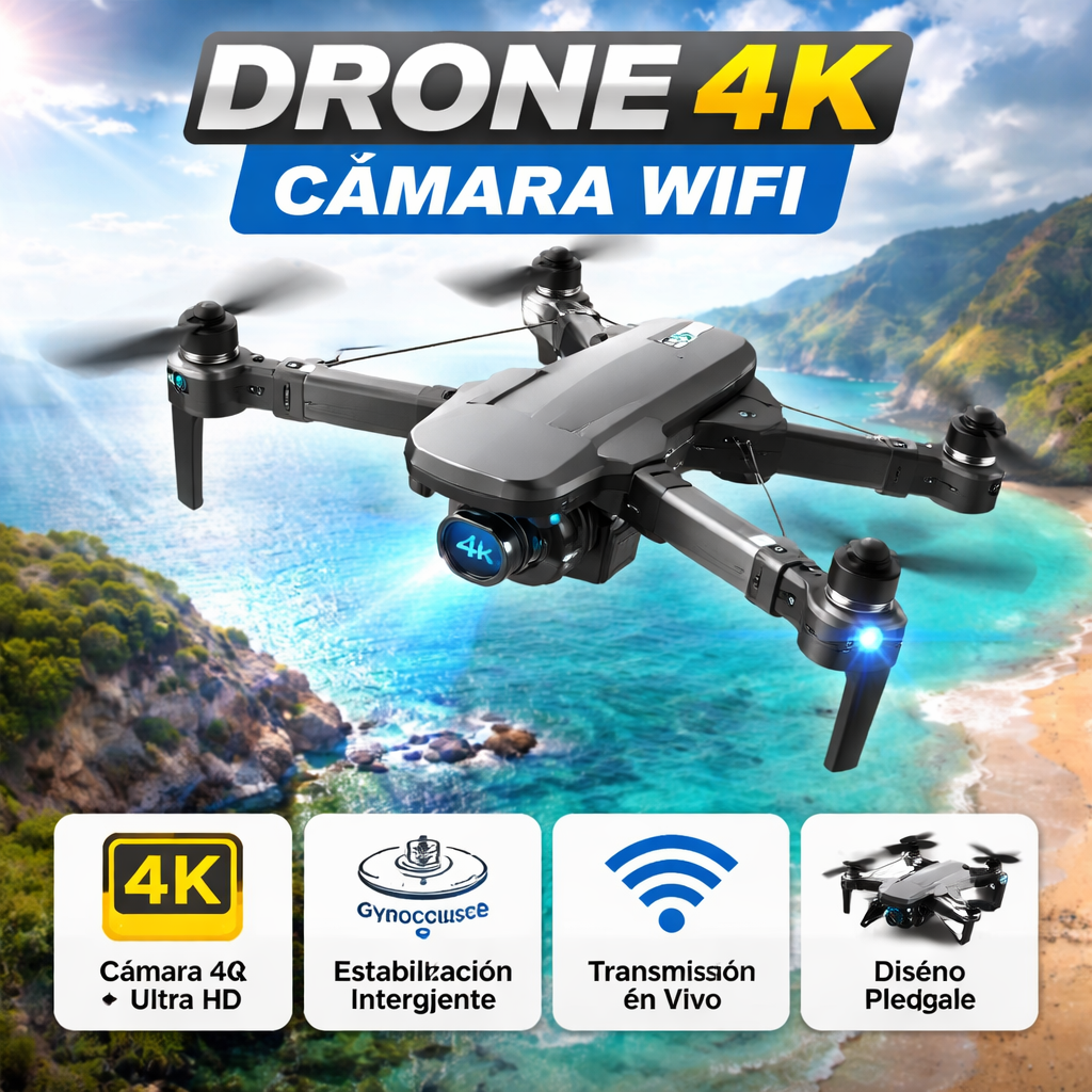 Drone 4K Ultra HD con Cámara WiFi – Estabilización Inteligente y Vuelo Fácil