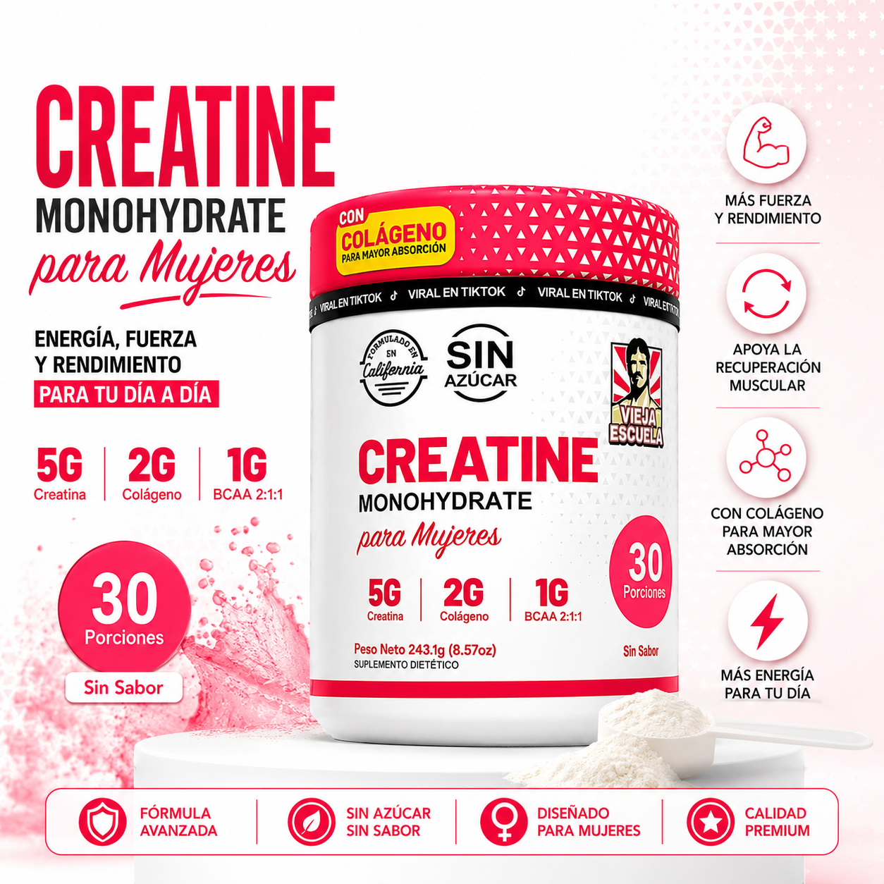 Creatina + Colágeno + BCAA | Fuerza y Definición Femenina
