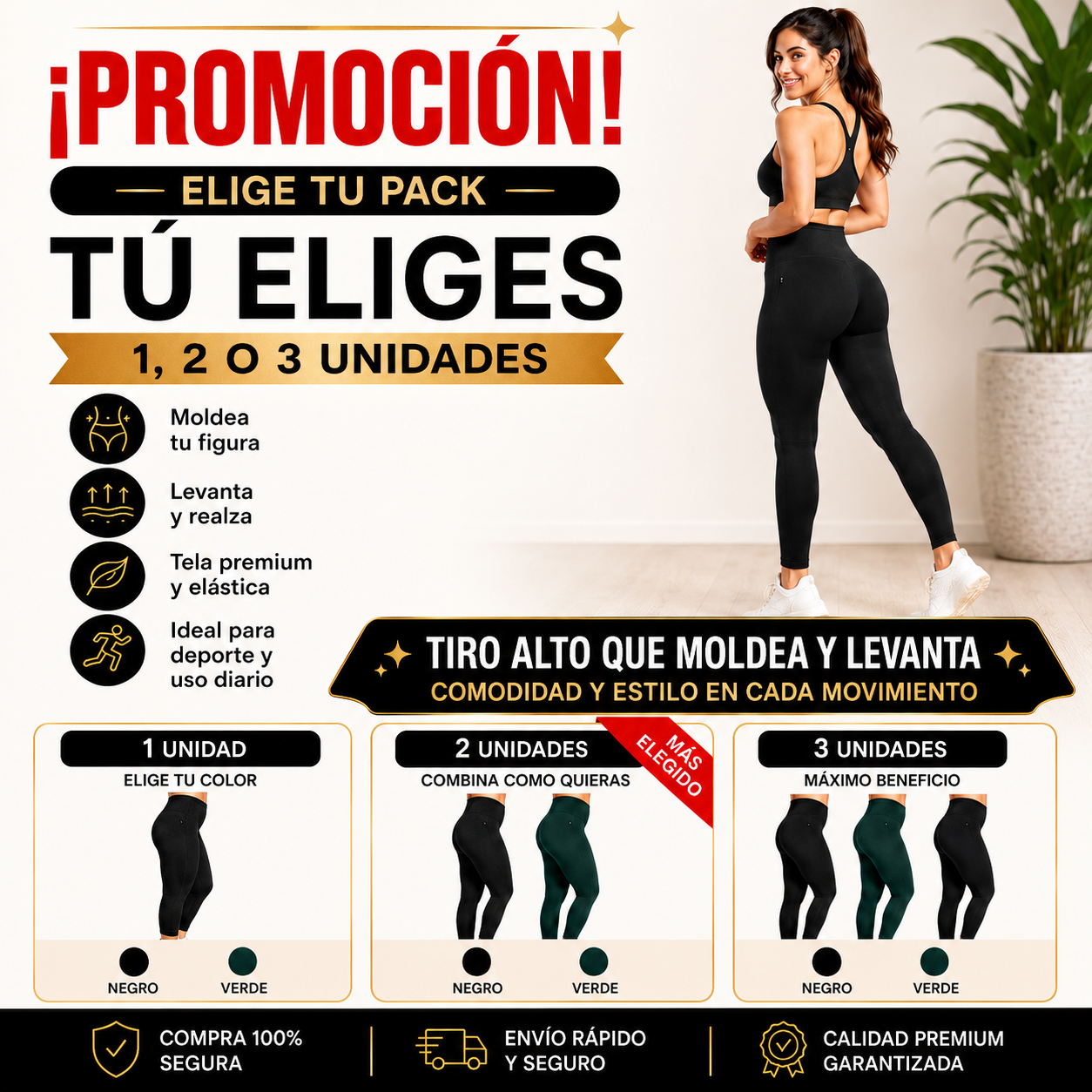 Calza Premium de Tiro Alto Moldeadora y Push Up