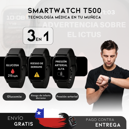 SmartWatch T500 – Monitor Médico 3 en 1 | Menú en español
