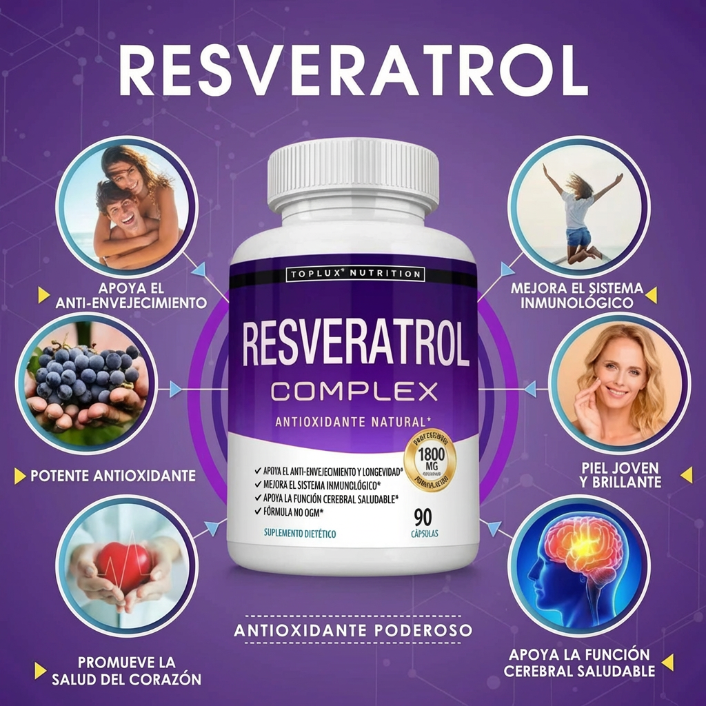 Resveratrol 1800mg - Bienestar, Energía y Anti-Edad | El Antioxidante Natural Más Buscado
