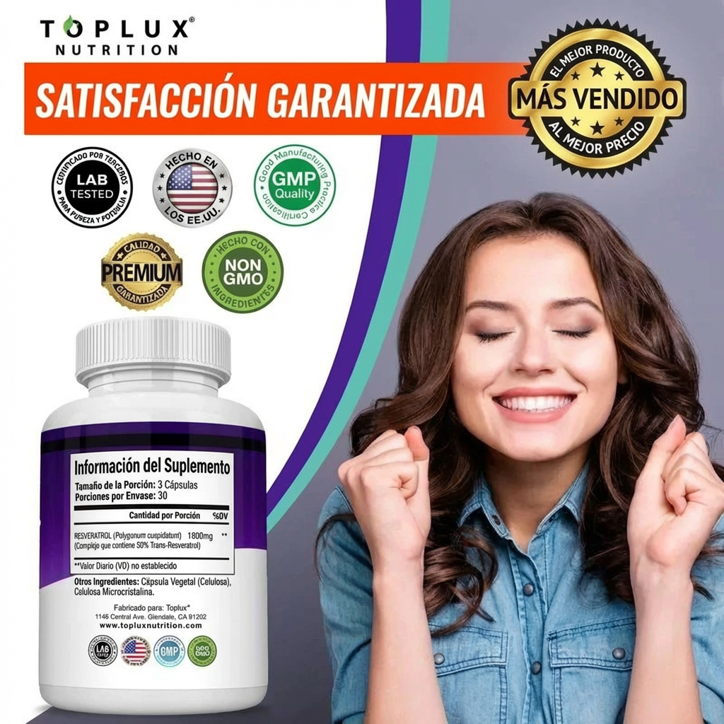 Suplemento de Resveratrol | 1800mg Antioxidante Natural